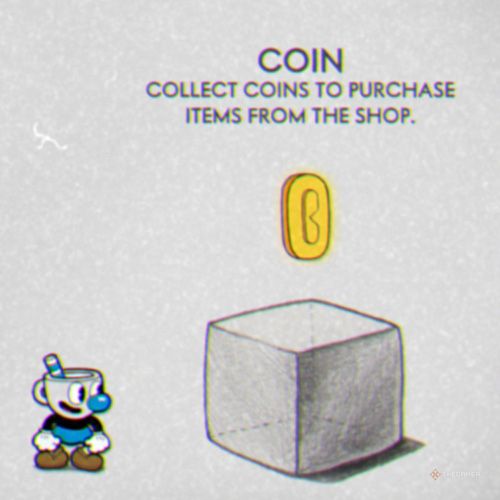 Mugman is standing next to the tutorial coin in Cuphead