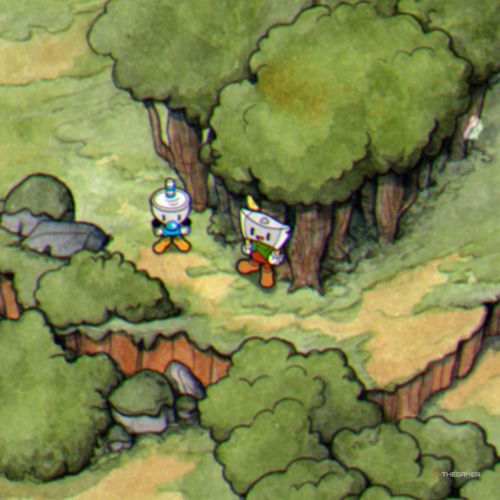 Mugman is standing next to Chip on Inkwell Isle One in Cuphead