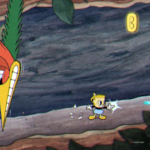 Mugmen finds the first coin inside the Treetop Trouble level in Cuphead