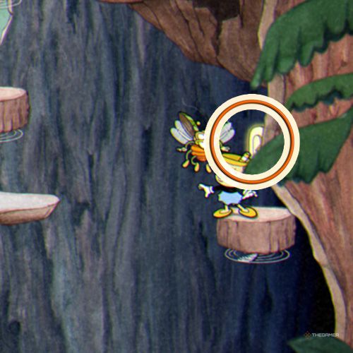 Ms Chalice finds the third coin inside the Treetop Trouble level in Cuphead