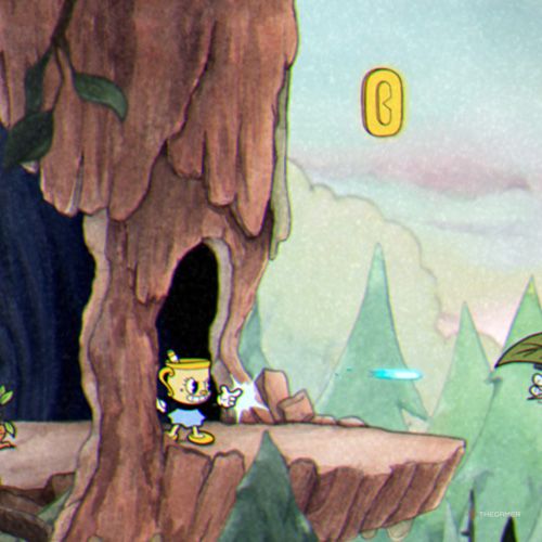 Ms Chalice finds the fourth coin inside the Treetop Trouble level in Cuphead