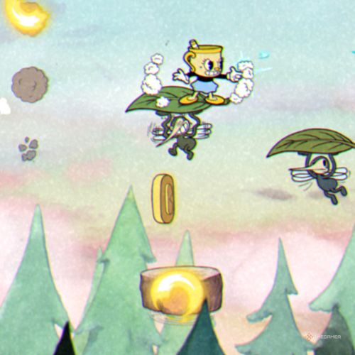 Ms Chalice finds the fifth coin inside the Treetop Trouble level in Cuphead