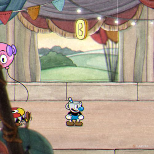 Mugman finds the fifth coin inside the Funfair Fever level in Cuphead