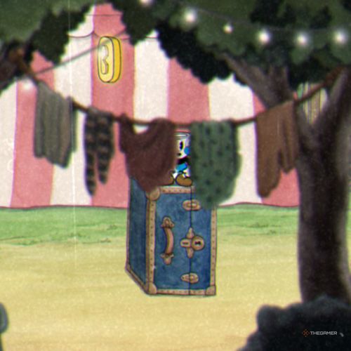 Mugman finds the second coin inside the Funfair Fever level in Cuphead