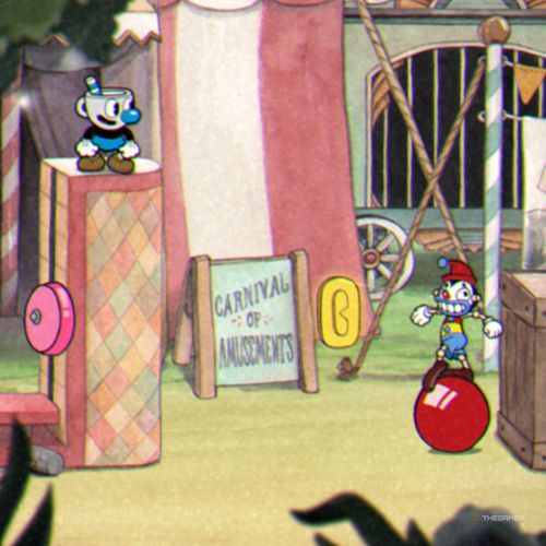 Mugman finds the fourth coin inside the Funfair Fever level in Cuphead