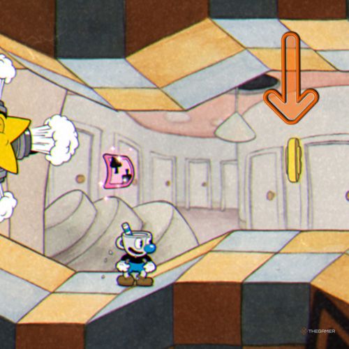 Mugman finds the third coin inside the Funhouse Frazzle level in Cuphead