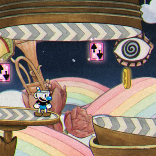 Mugman finds the fifth coin inside the Funhouse Frazzle level in Cuphead