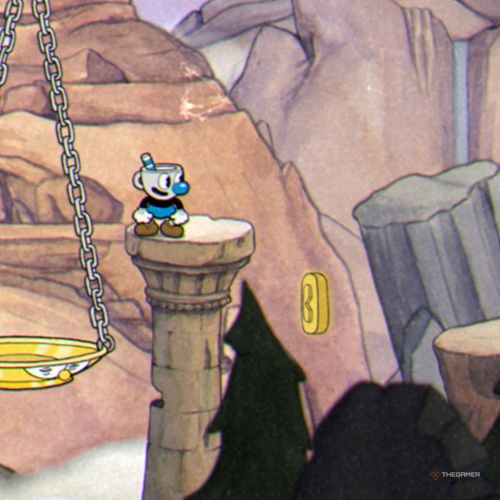 Mugman finds the second coin inside the Rugged Ridge level in Cuphead