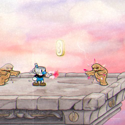 Mugman finds the third coin inside the Rugged Ridge level in Cuphead