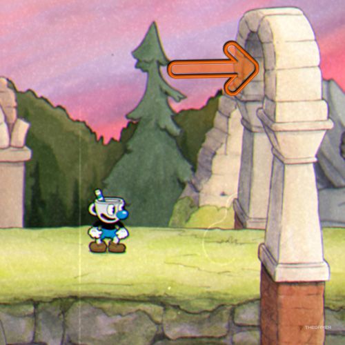 Mugman finds the fourth coin inside the Rugged Ridge level in Cuphead