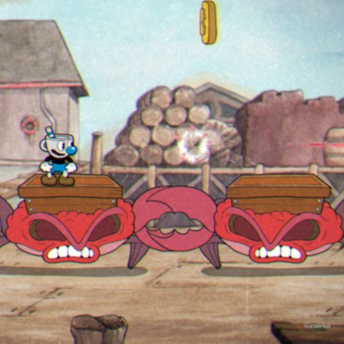 Mugman finds the second coin inside the Perilous Piers level in Cuphead