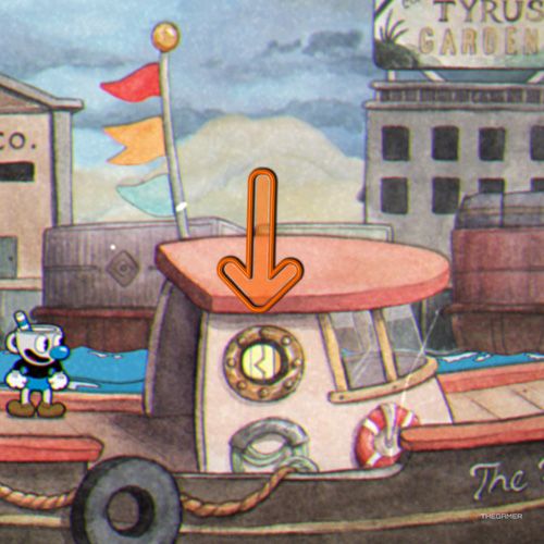 Mugman finds the fourth coin inside the Perilous Piers level in Cuphead