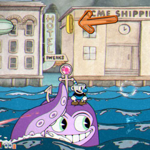 Mugman finds the fifth coin inside the Perilous Piers level in Cuphead