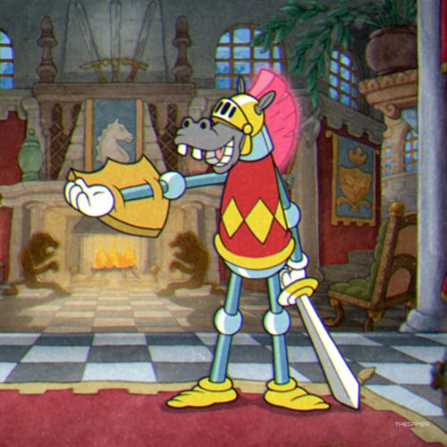 The Knight is taunting the player in Cuphead