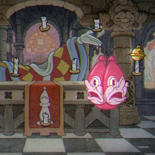 The Bishop's head is floatin at the King's Leap in Cuphead