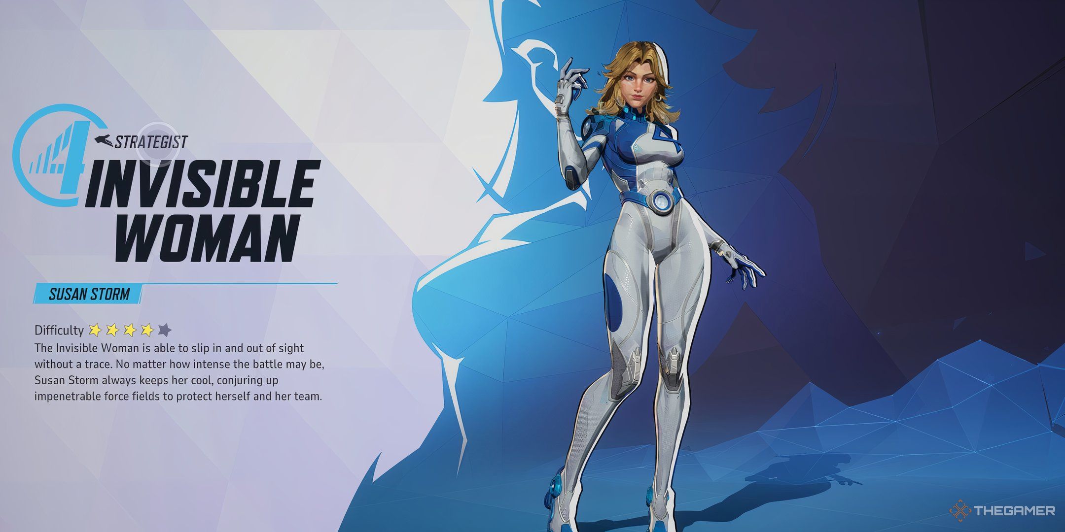 Invisible Woman's hero profile in the hero overview menu of Marvel Rivals.