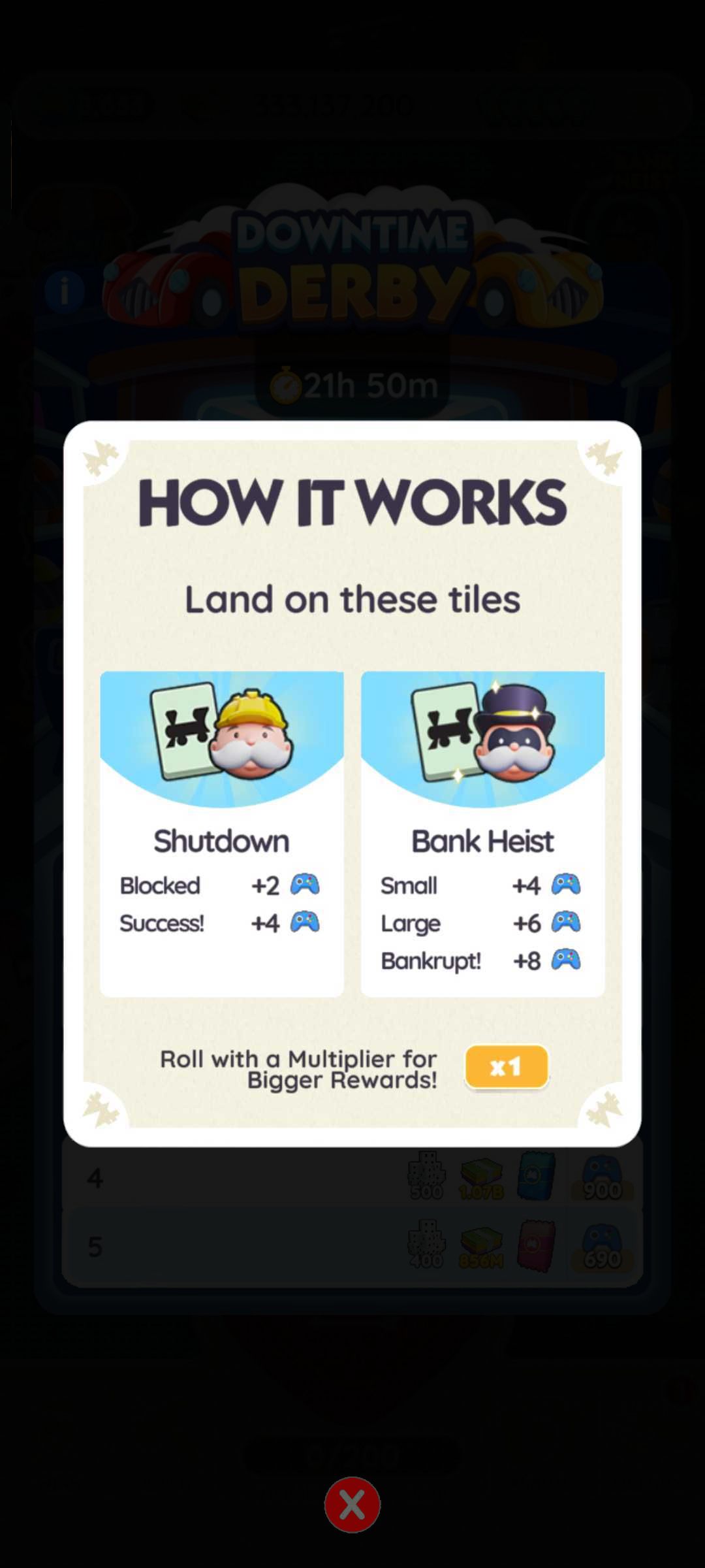 Monopoly Go, Downtime Derby how it works page