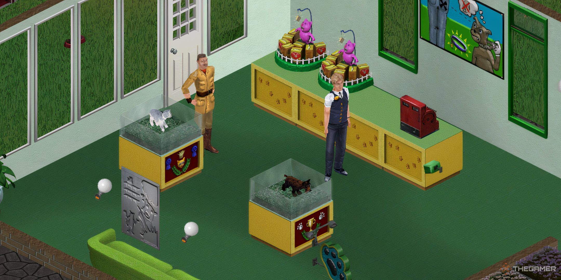 Two Sims Inside The Dog And Cat Adoption Center In The Pet Paradise Store In The Sims Legacy Collection.