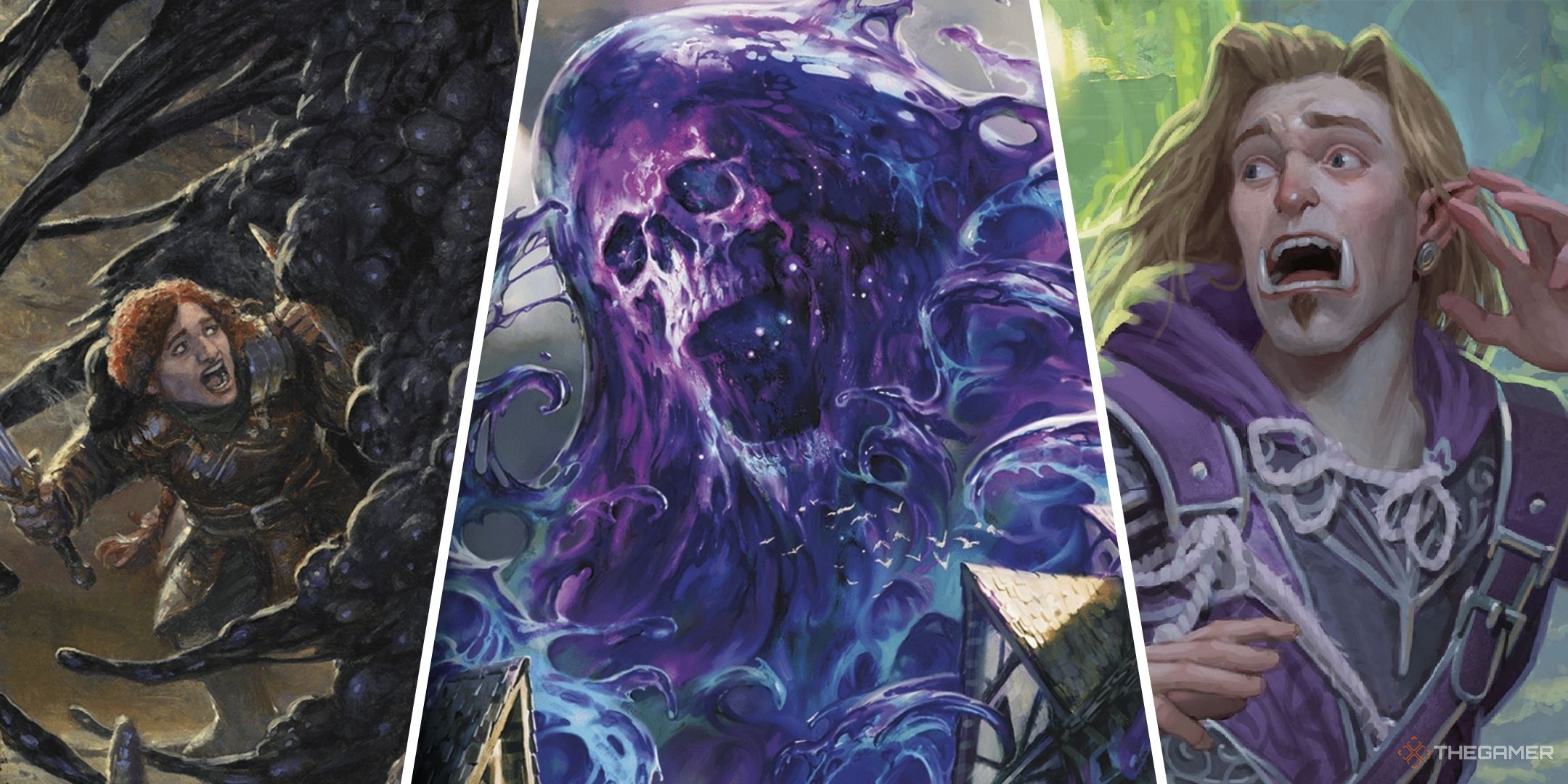 Dungeons & Dragons image showing an ooze, the blob of annihilation, and a scared ranger.