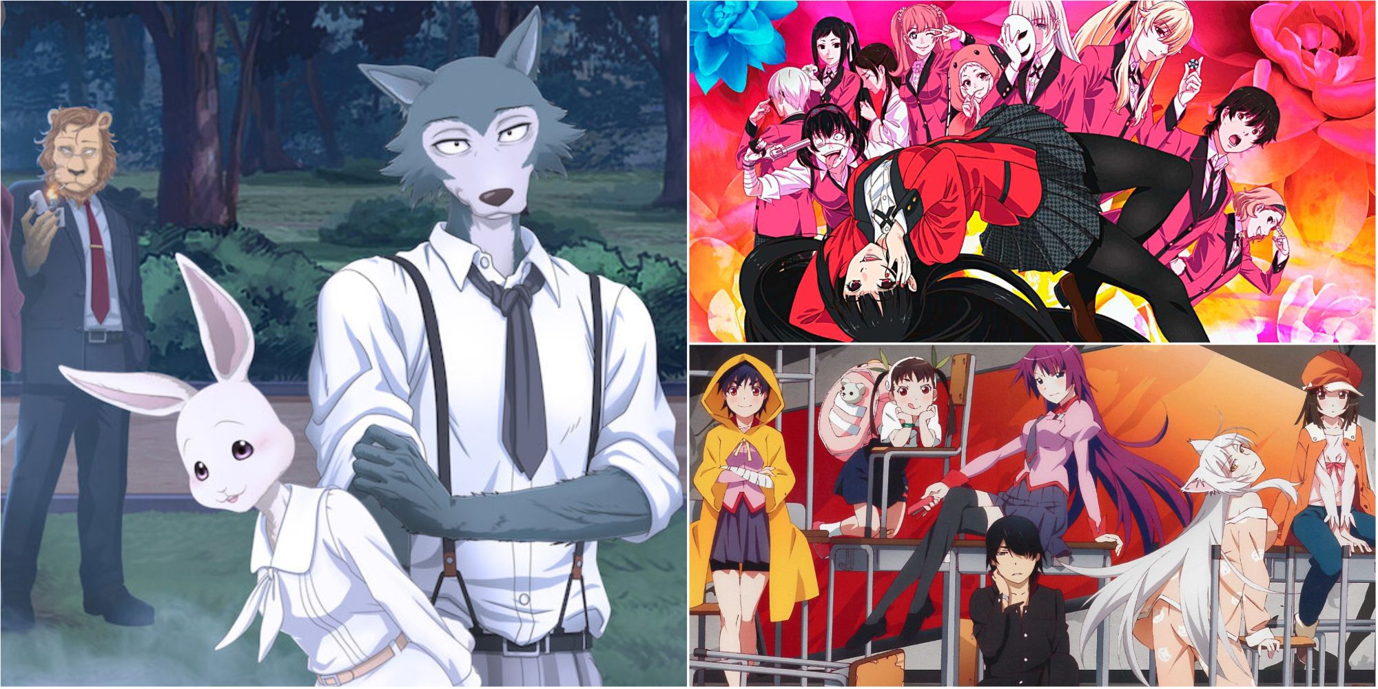 beastars kakegurui and monogatari anime series