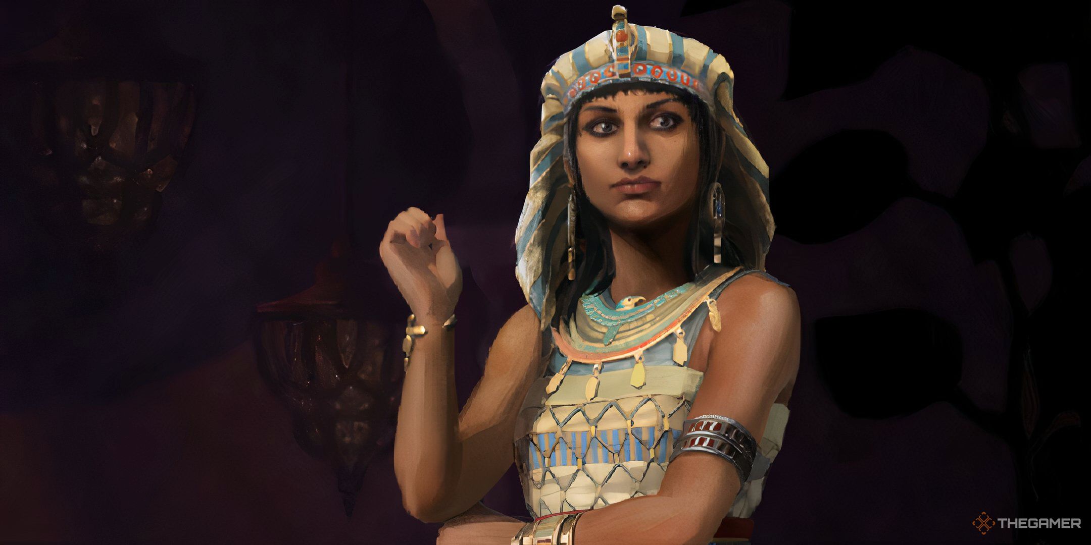 Hatshepsut contemplating in Civilization 7.