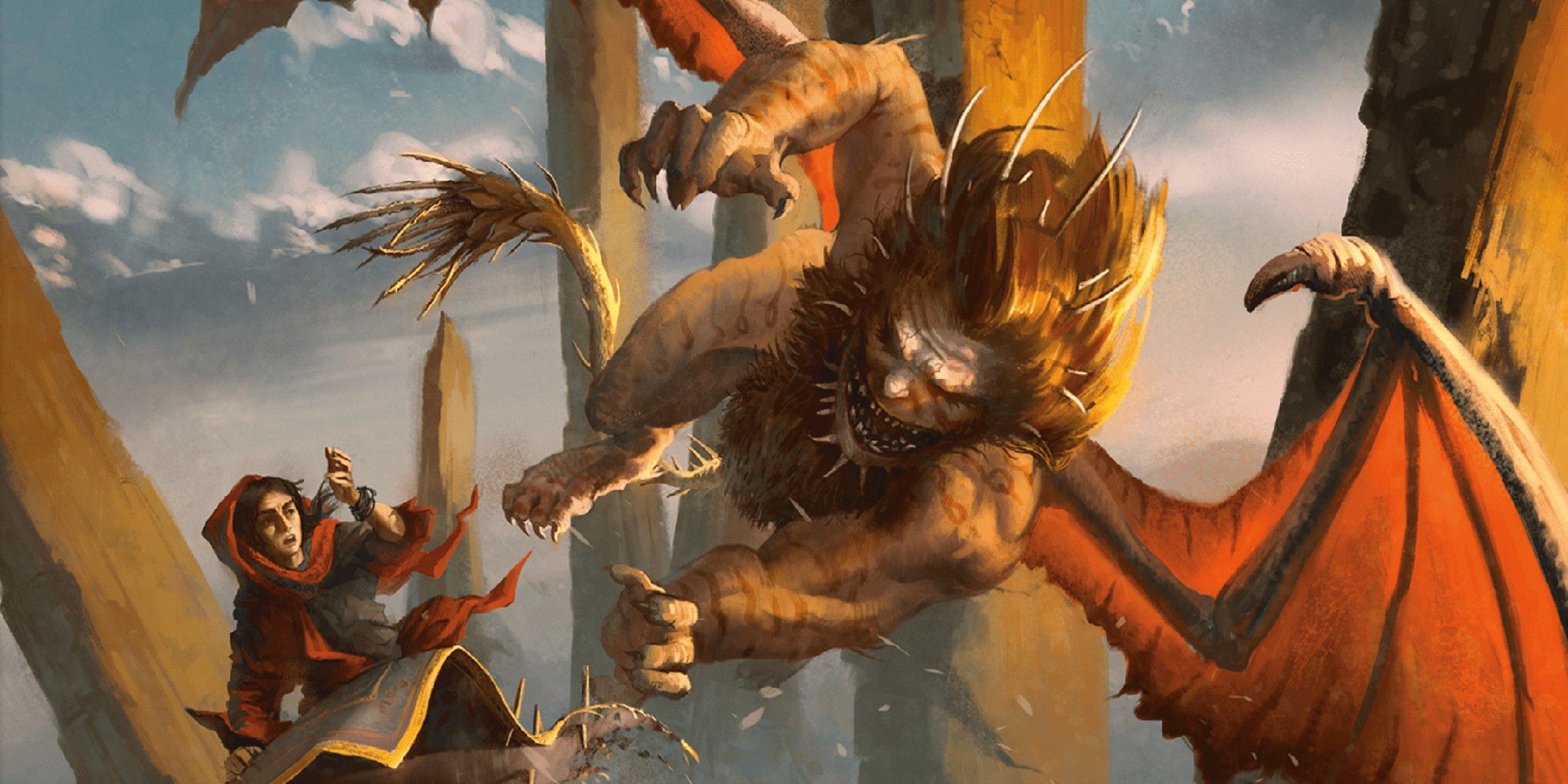 Dungeons & Dragons image showing a manticore attacking a human.