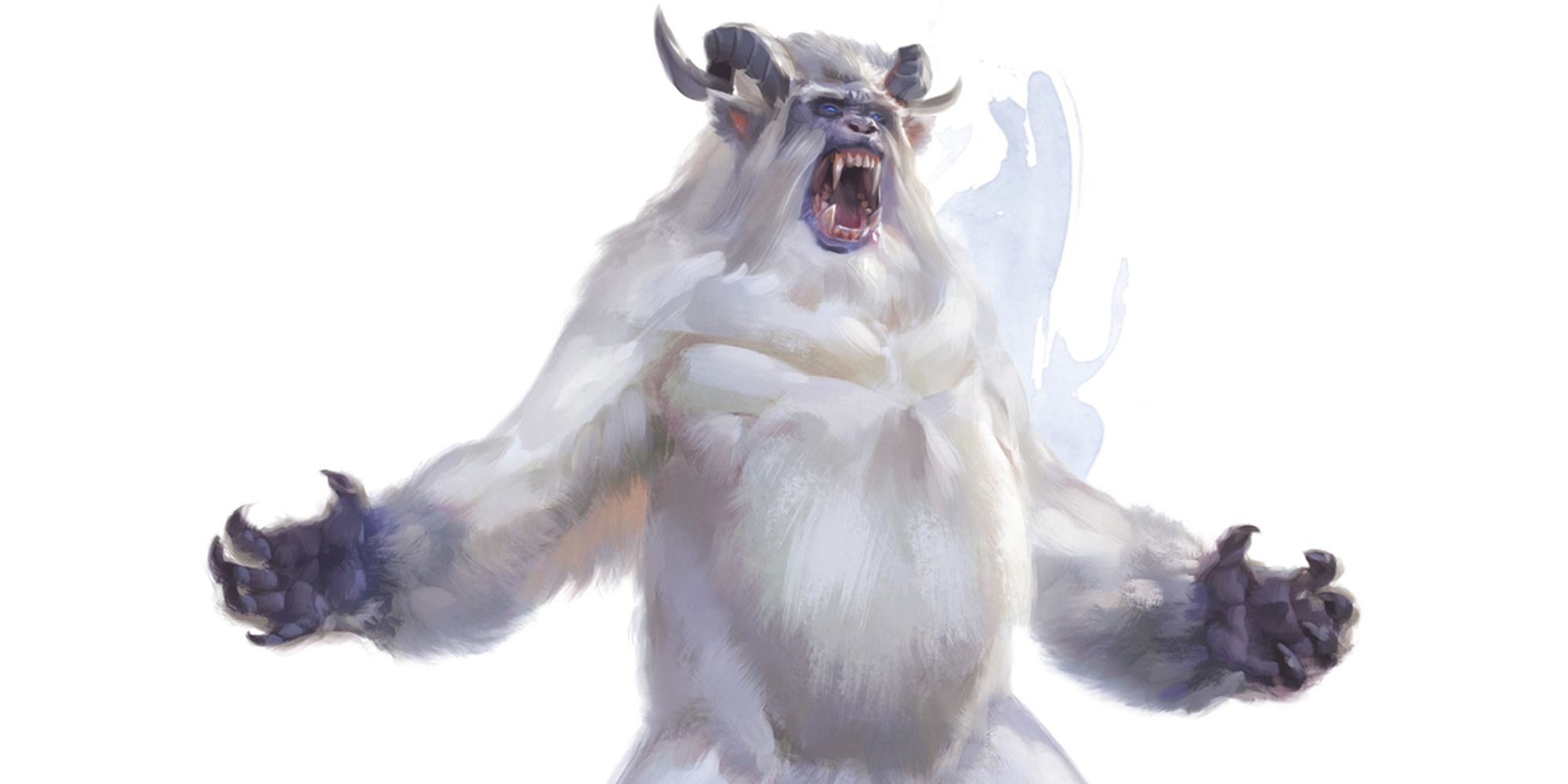 A white ape-like monster, a Yeti, roaring on white background.