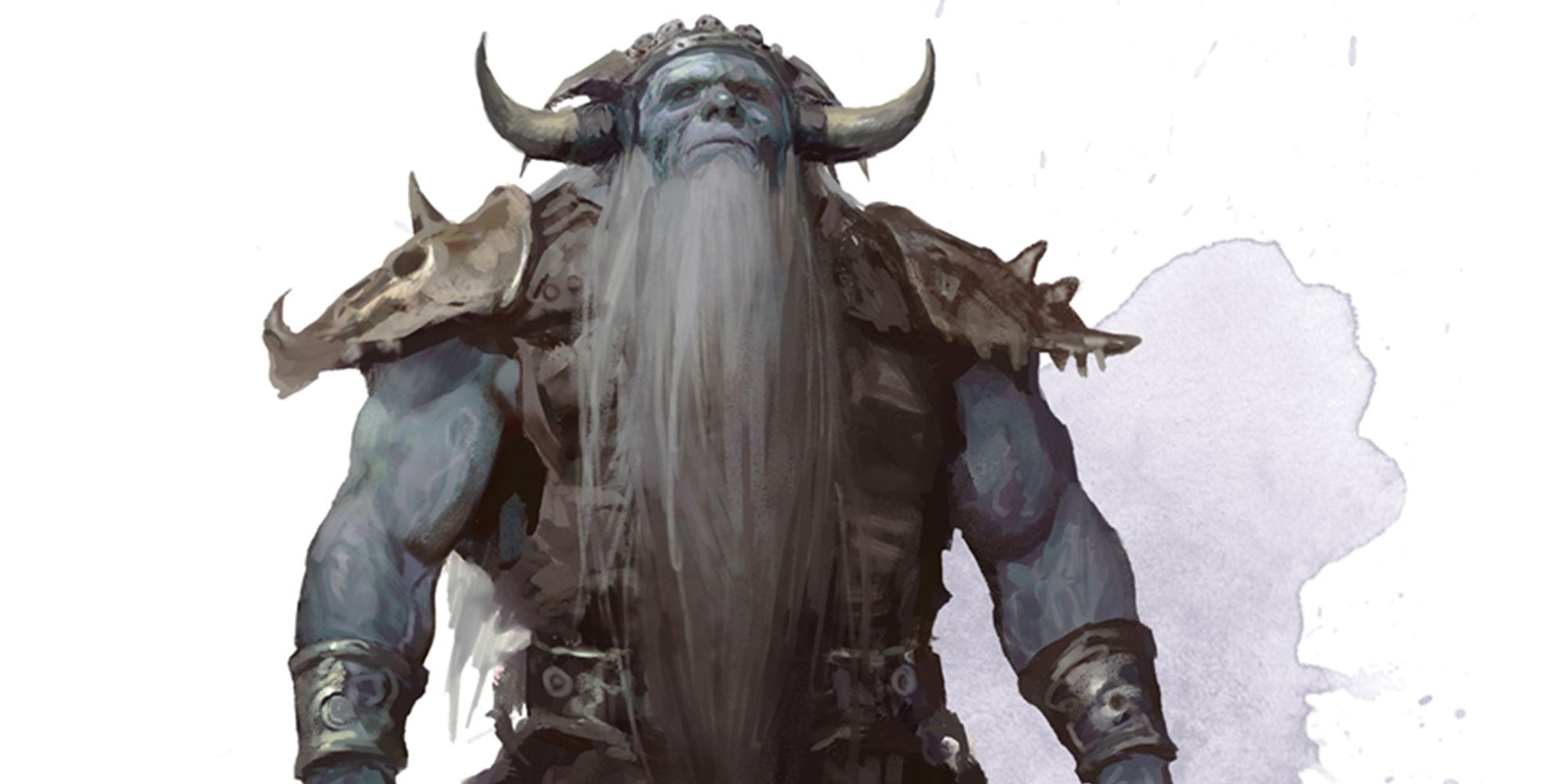 A blue-skinned giant in heavy armor with long white beard.