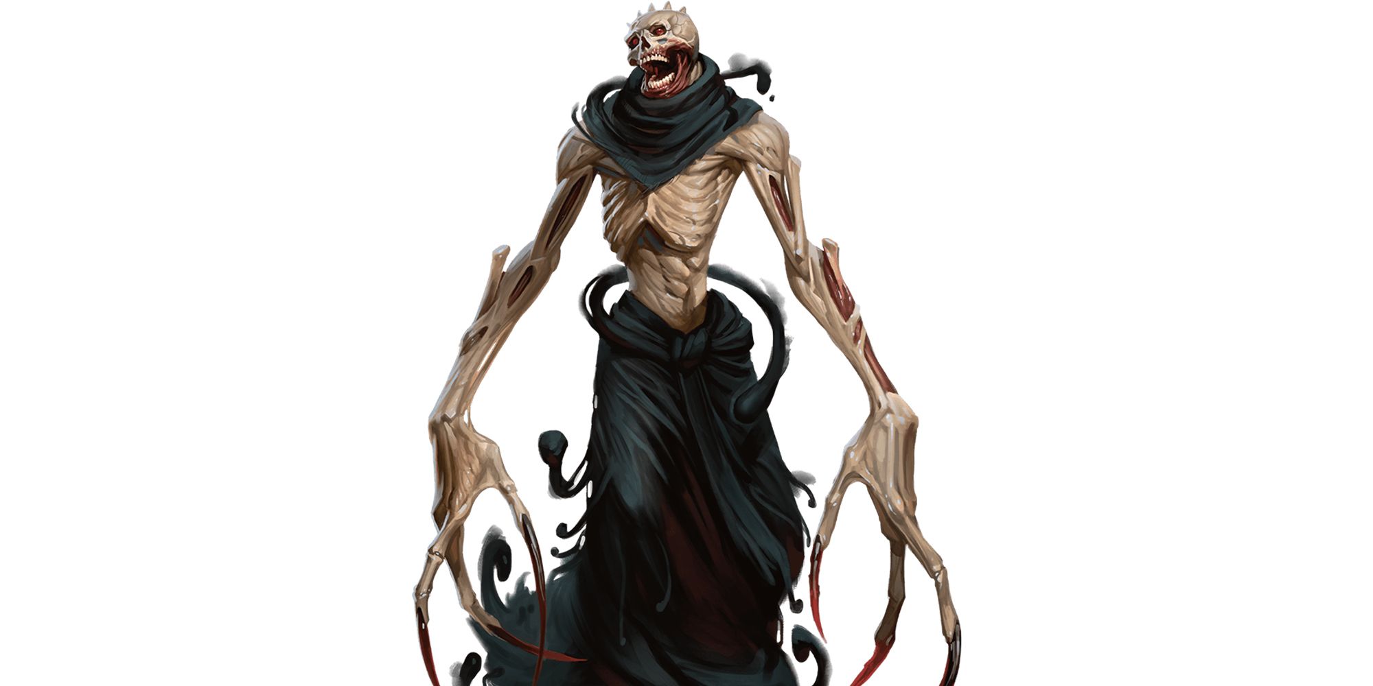 An undead skeleton with large claws and dark inky shadows around it.