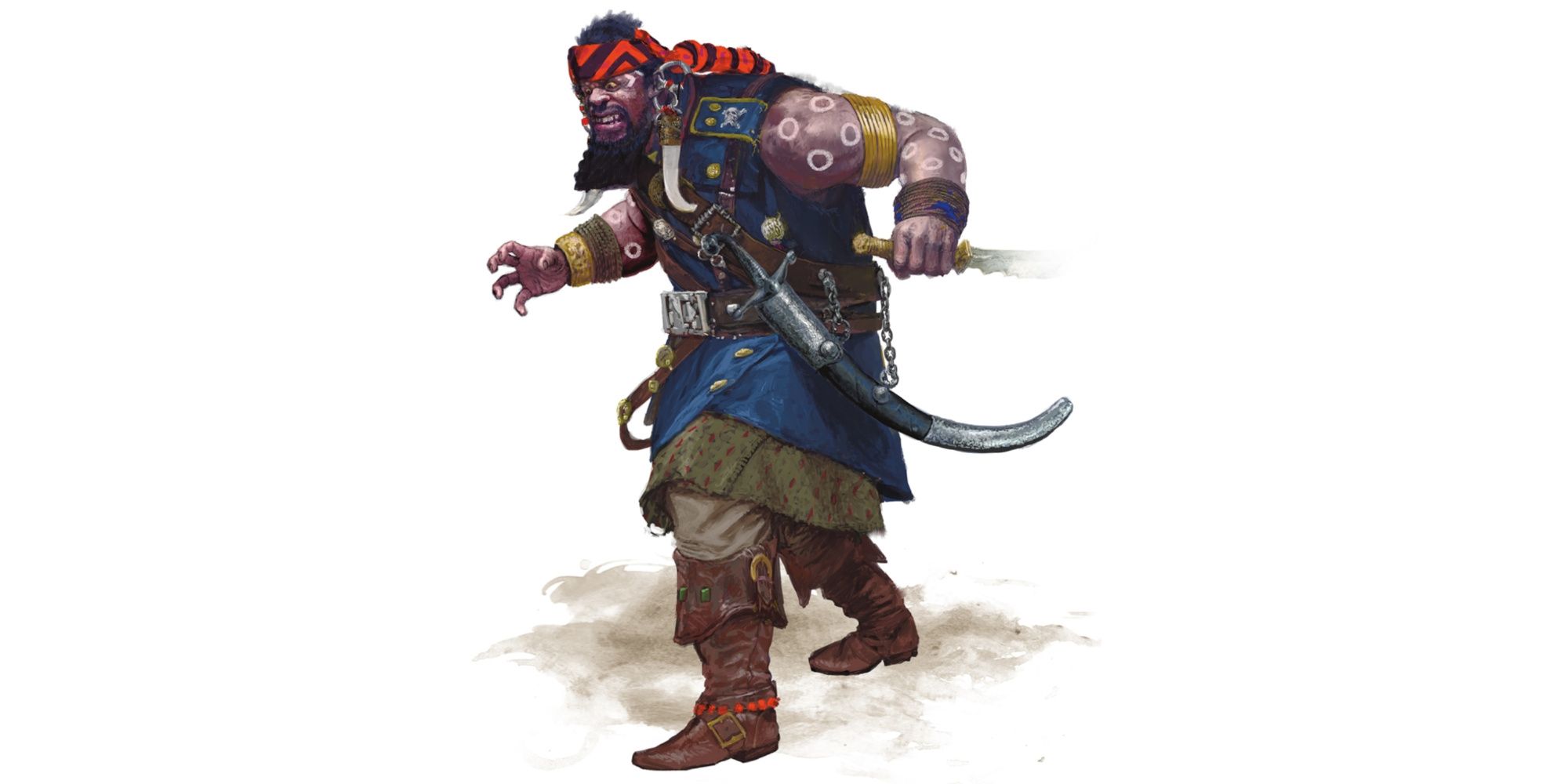 A D&D bandit captain holding knife, dressed vaguely like a pirate.