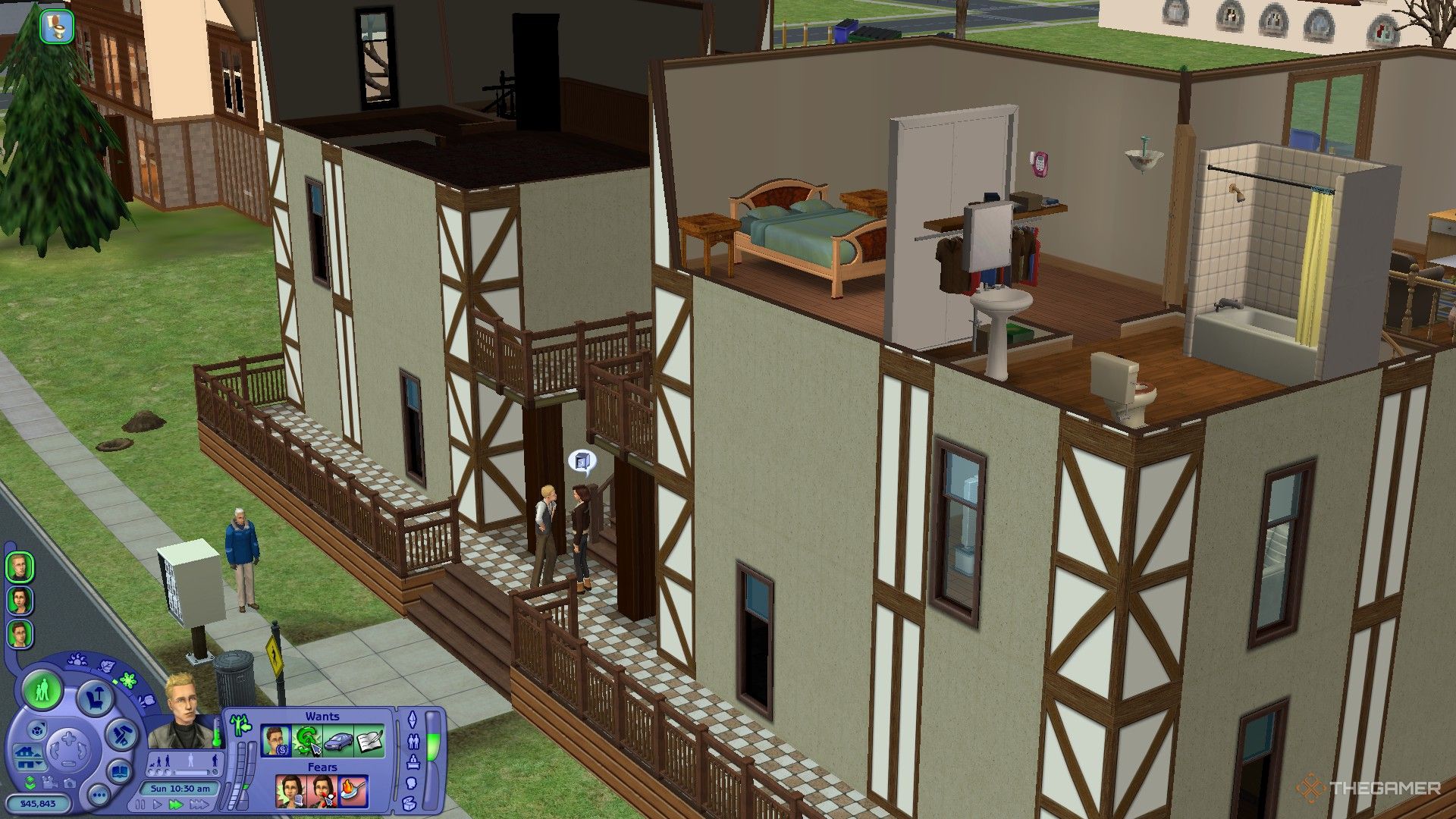 A tenant is talking to the landlord in The Sims 2.