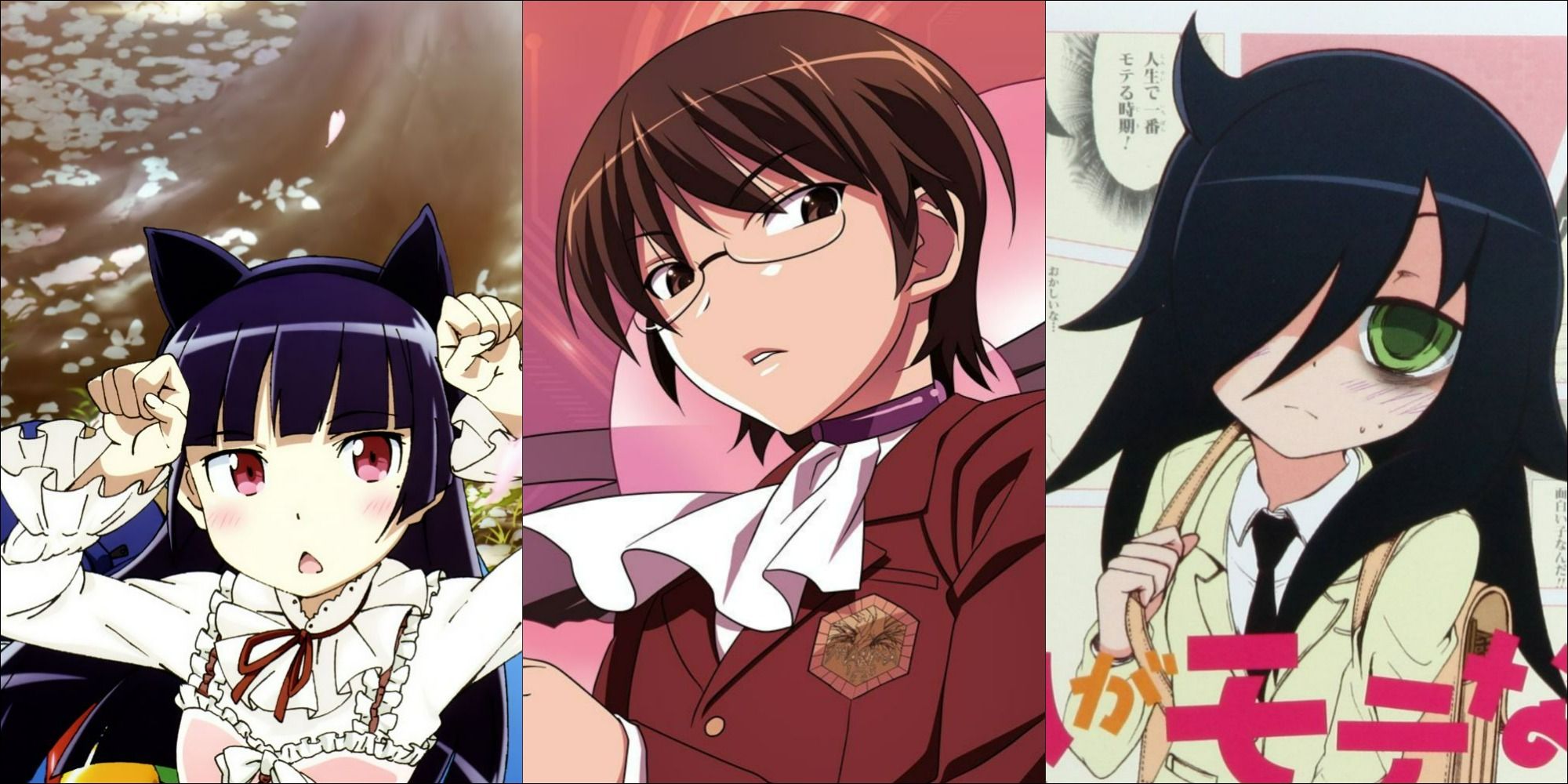 Close-ups of characters from three otaku anime