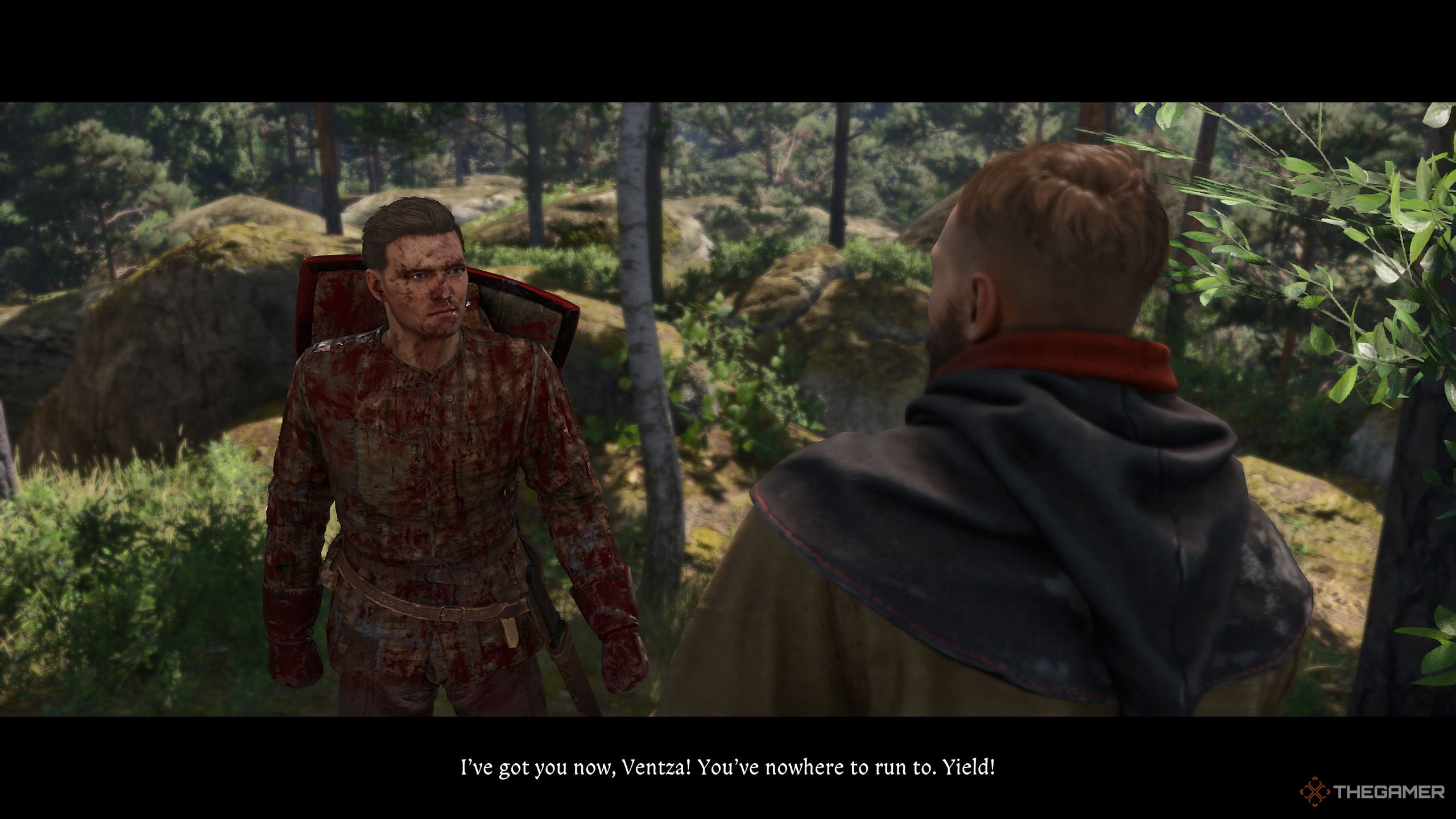 Henry confronting Ventza in the woods. 