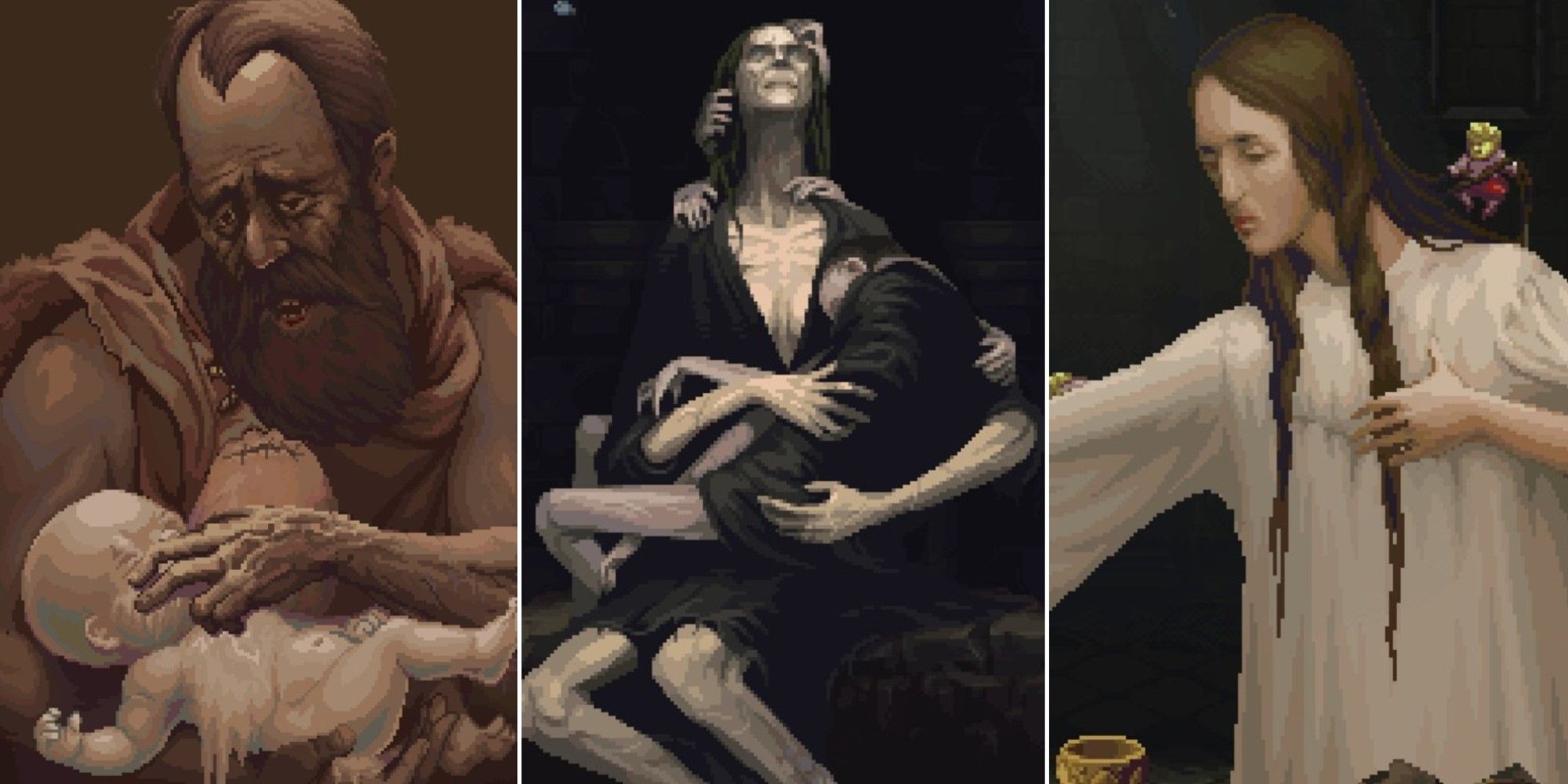 Images of three different characters from Blasphemous 2