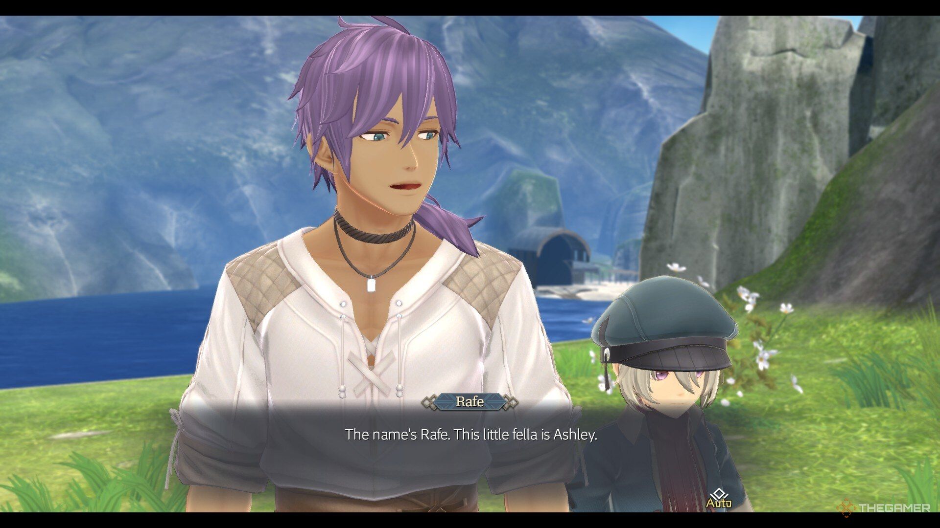 A cutscene screenshot of Rafe and Ashley in Ys X: Nordics.