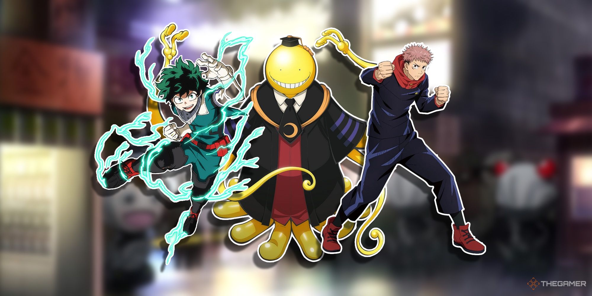 Deku from My Hero Academia, Koro Sensei from Assassination Classroom, and Yuji Itadori from Jujutsu Kaisen