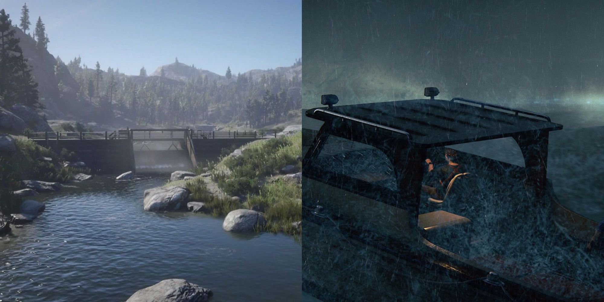 red dead 2 vista and uncharted 4 opening split image