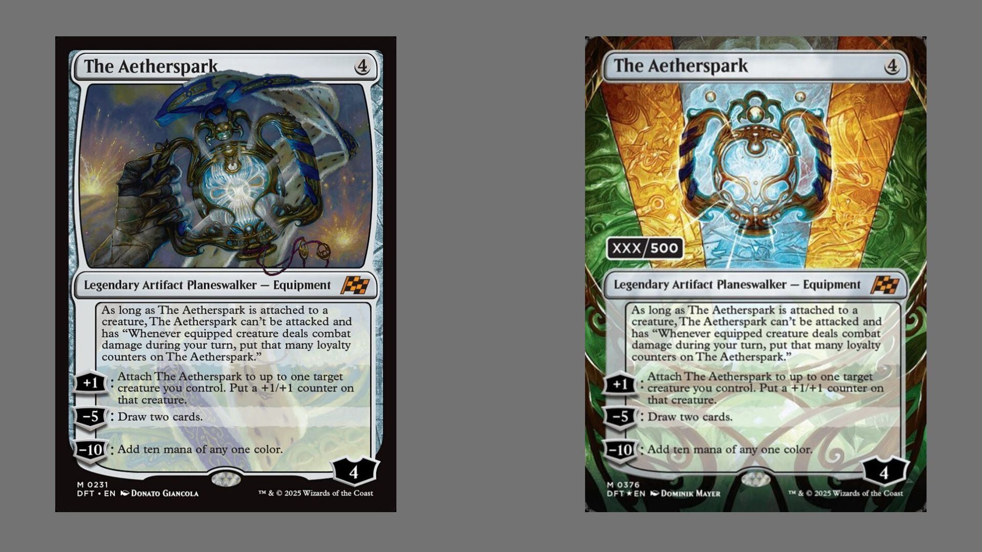 MTG Aetherdrift the Aetherspark cards on a gray background