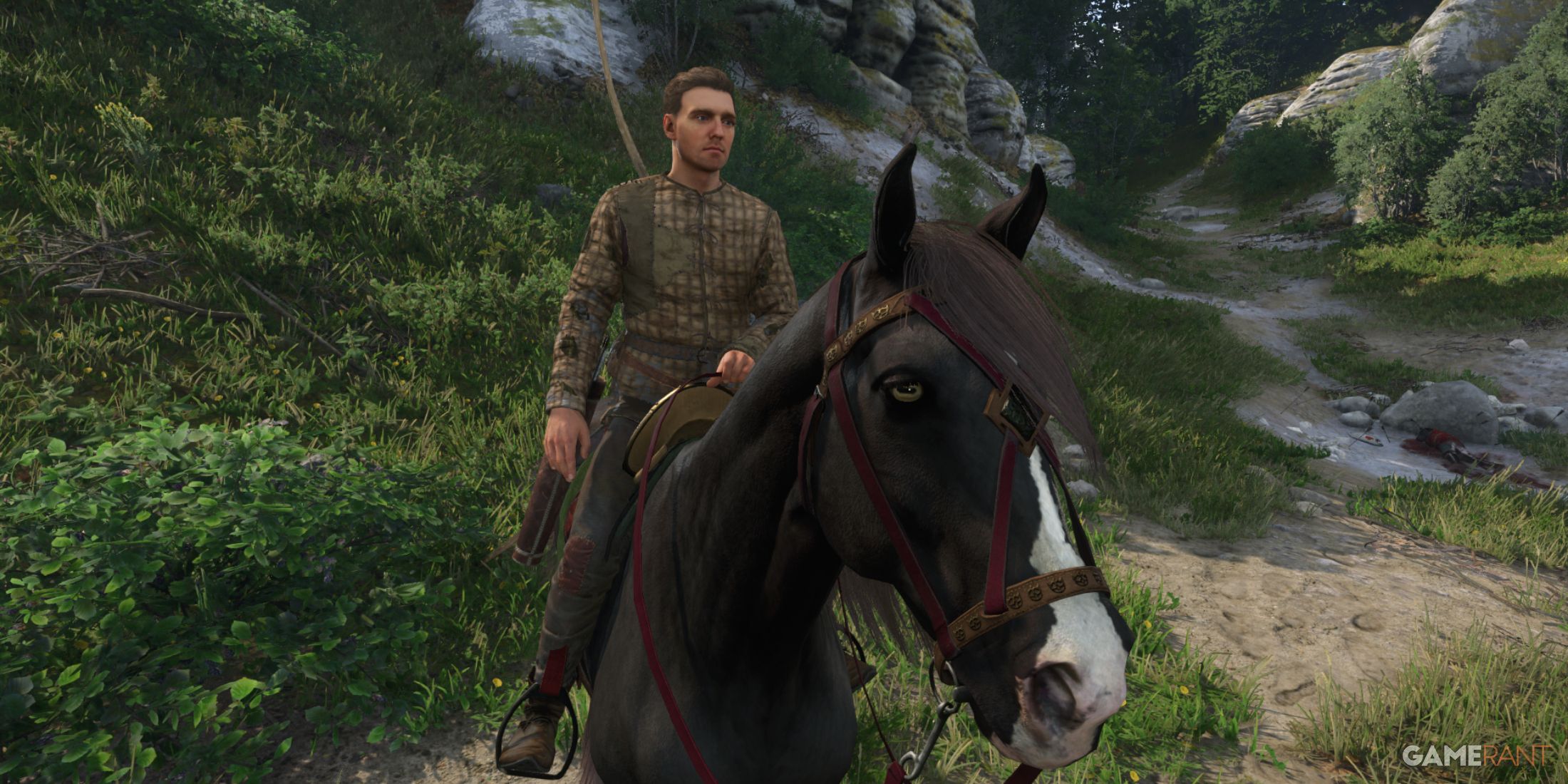 Bronka, a trusted companion for early quests in Kingdom Come Deliverance 2, by a rural path