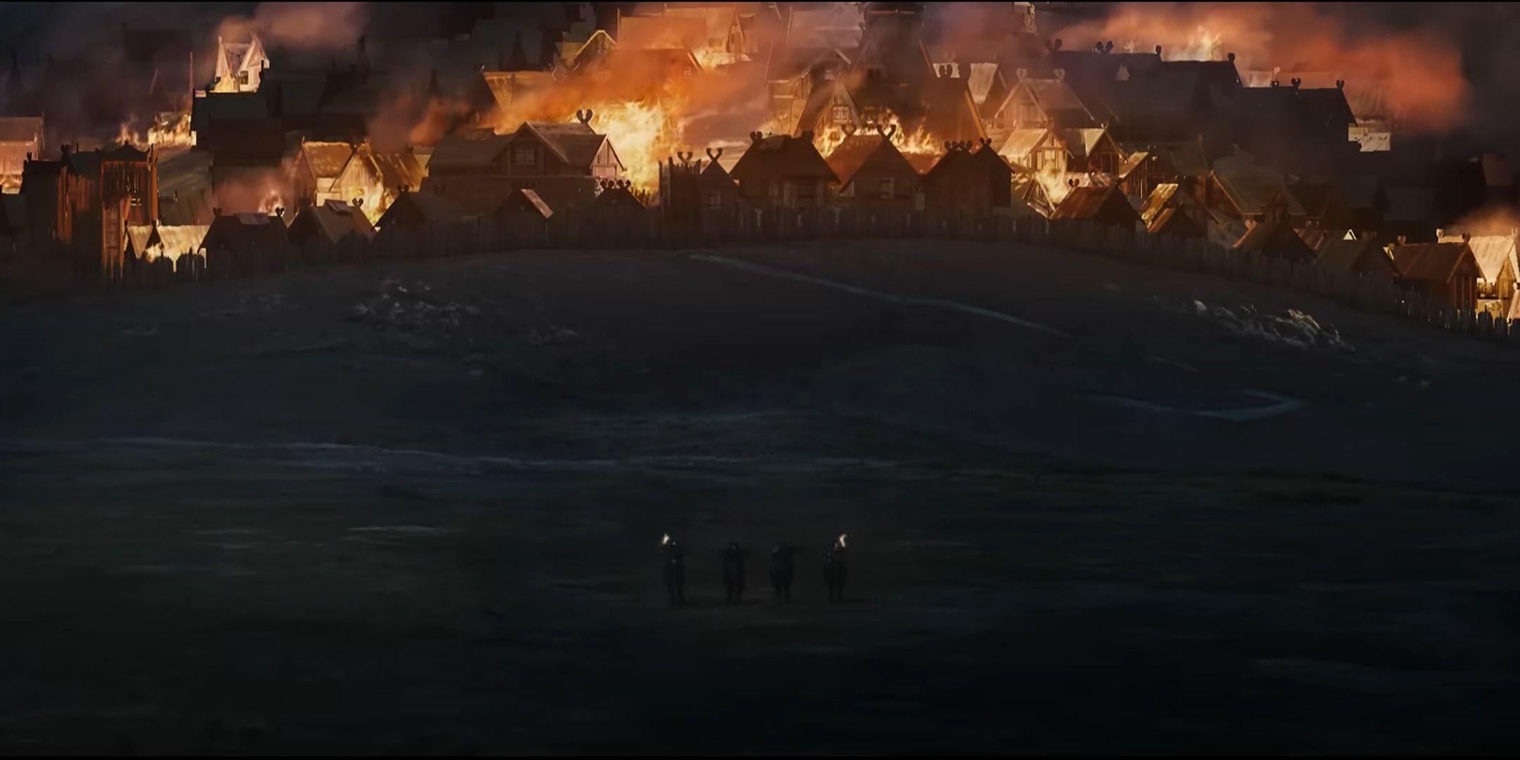 The Burning of Edoras in Lord of the Rings: War of the Rohirrim.