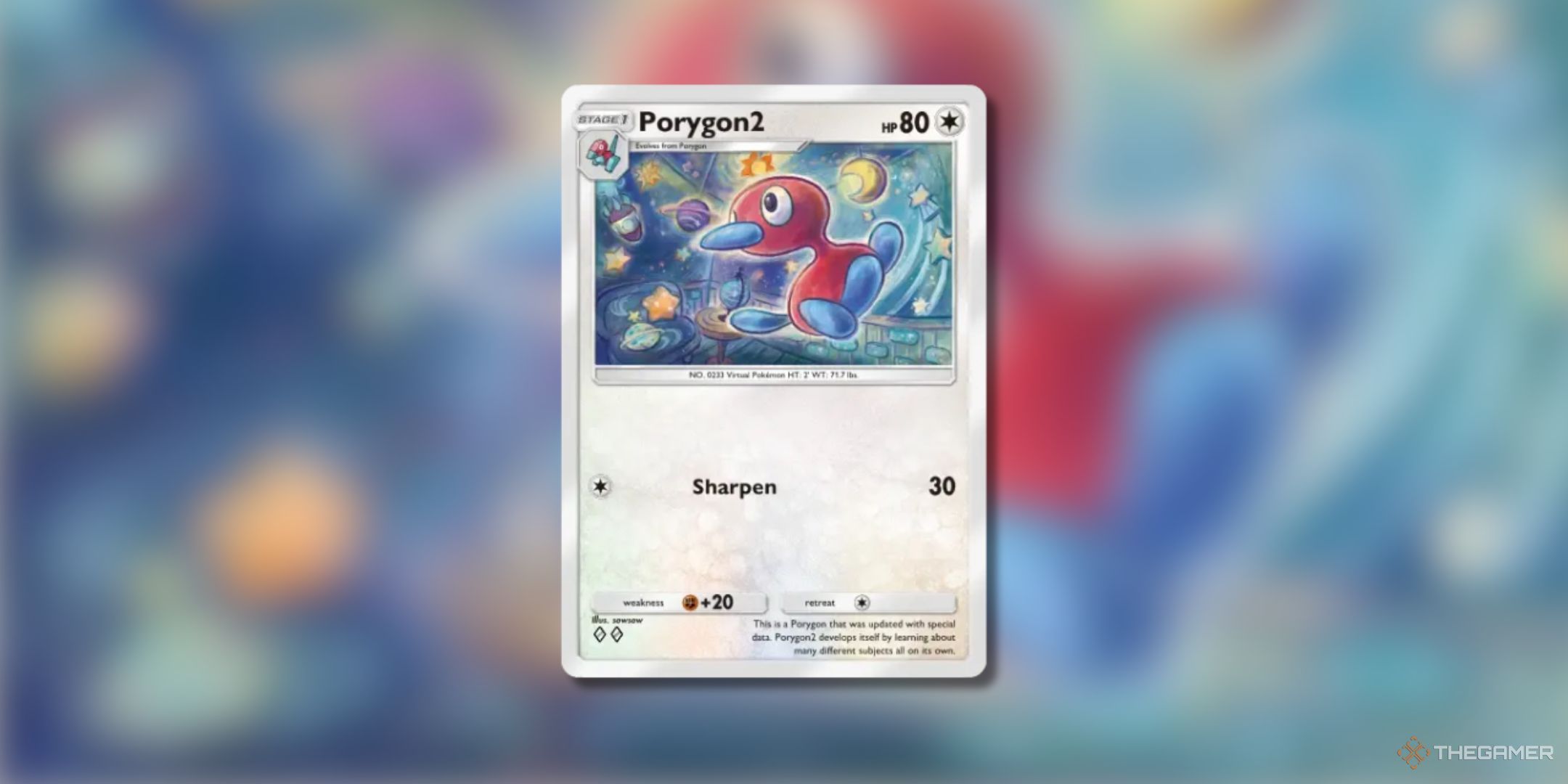 Pokemon Trading Card Game Pocket Porygon2 two diamond card on a blurred background.