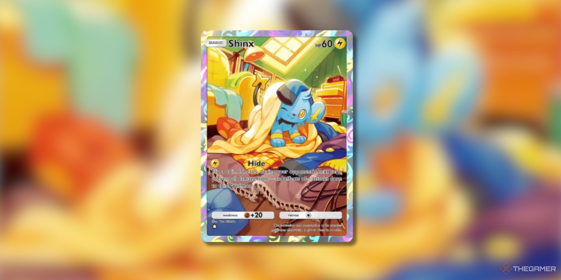 Pokemon Trading Card Game Pocket Shinx one star card on a blurred background.