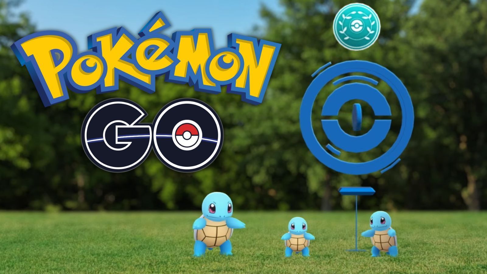 pokemon go showcase with squirtles in a park