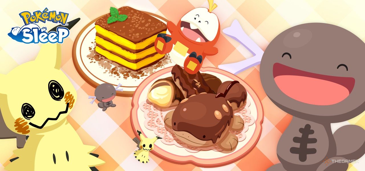 Pokemon Sleep Mimikyu, Fuecoco, and Paldean Wooper with new desserts Mold Breaker Tiramisu and Clodsire Eclair.