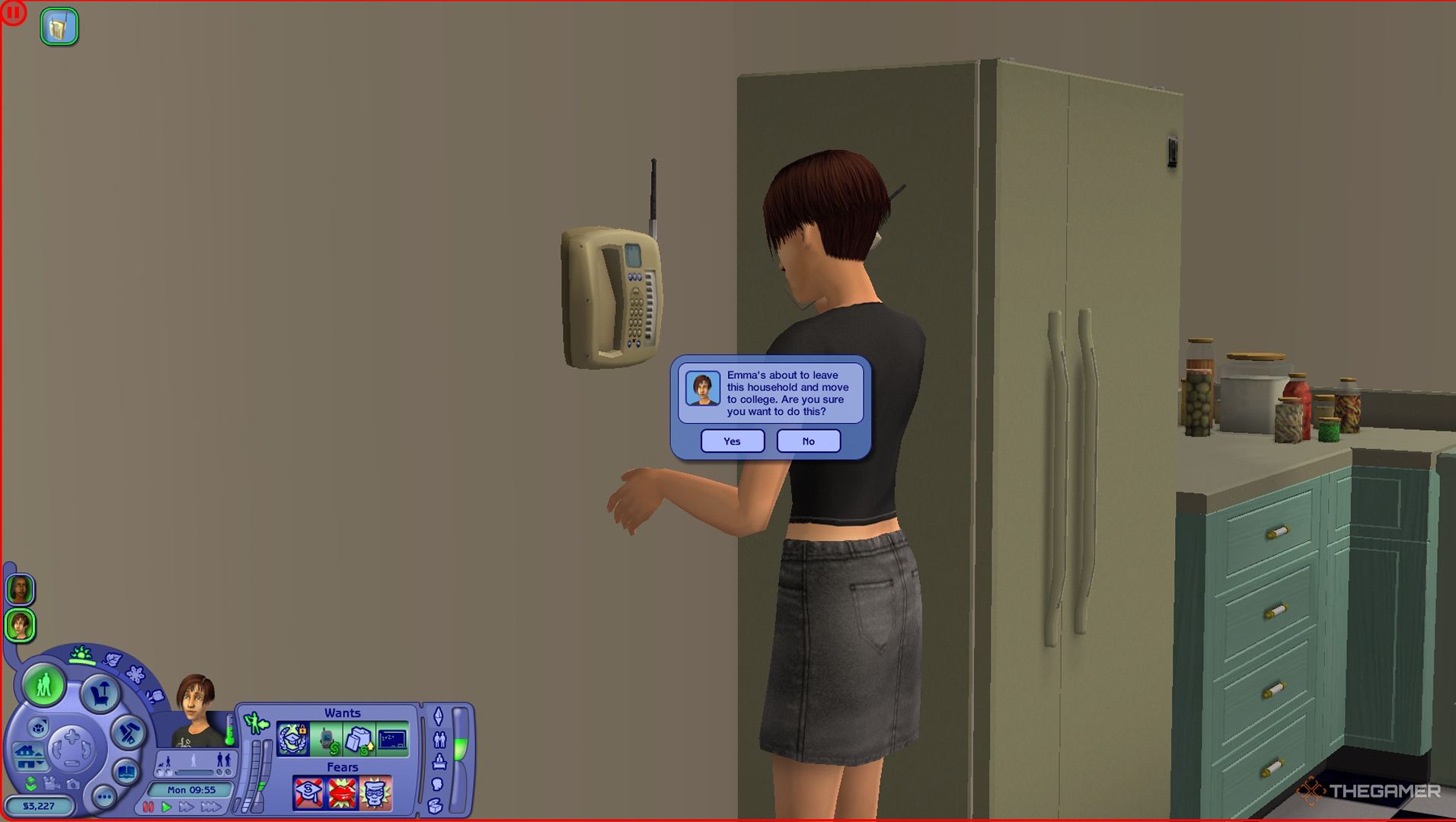 A teenage sim calling college.