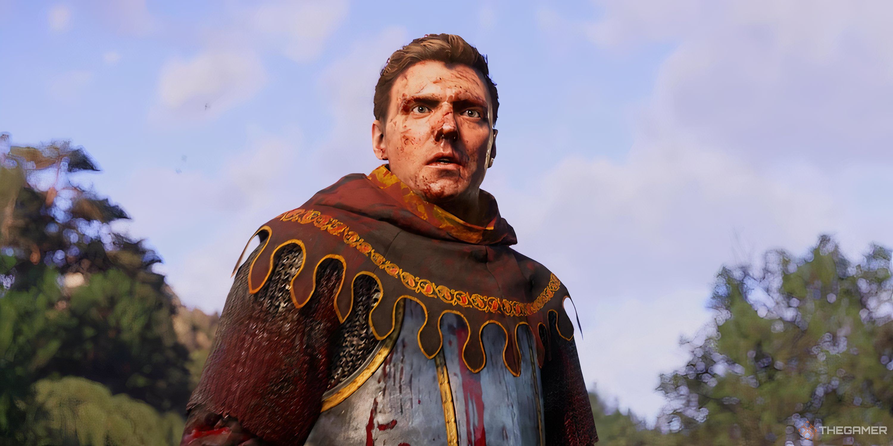 Henry bloodied up and dirtied from a battle in Kingdom Come: Deliverance 2.