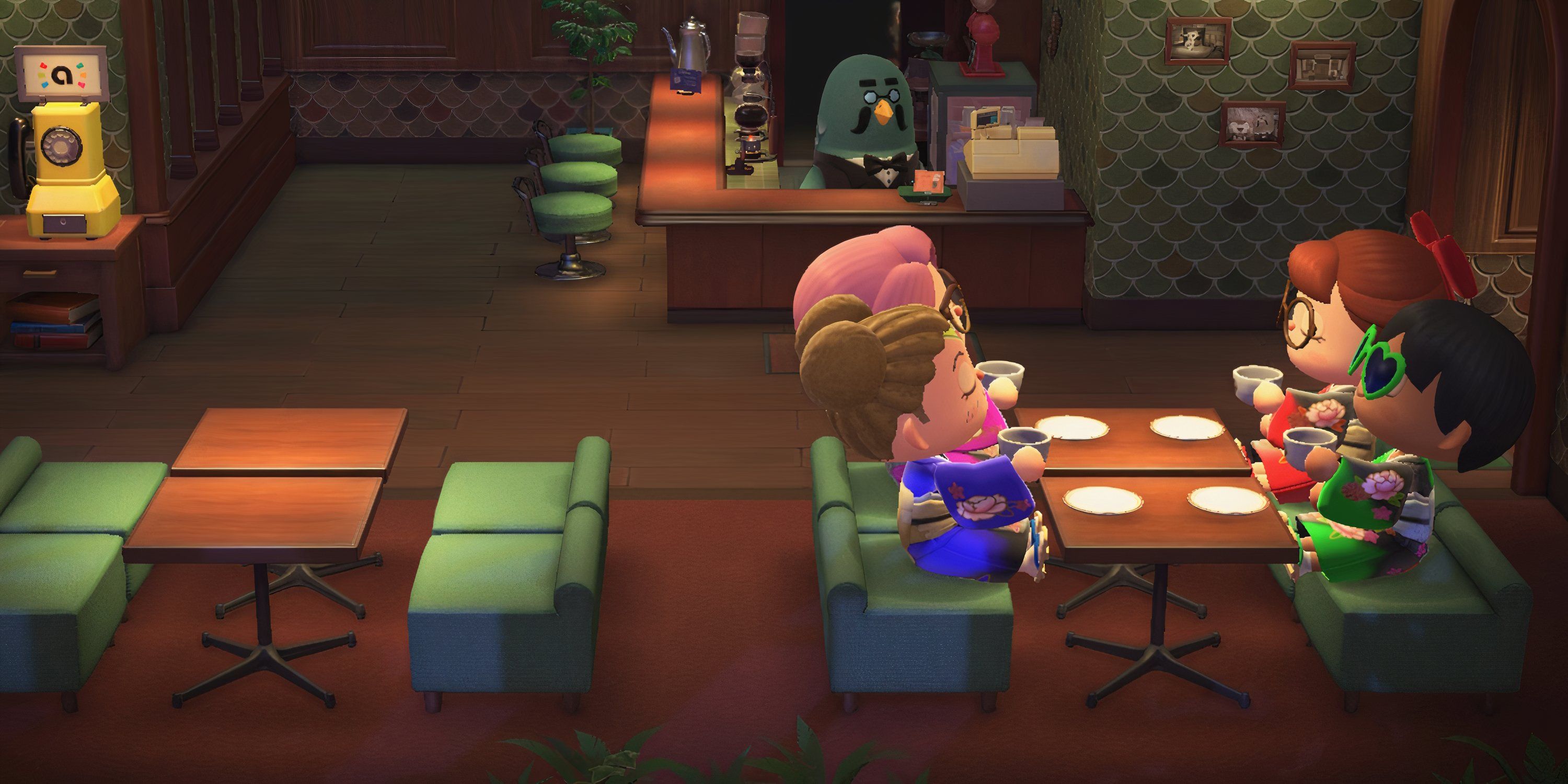 Friends having coffee at The Roost in Animal Crossing: New Horizons