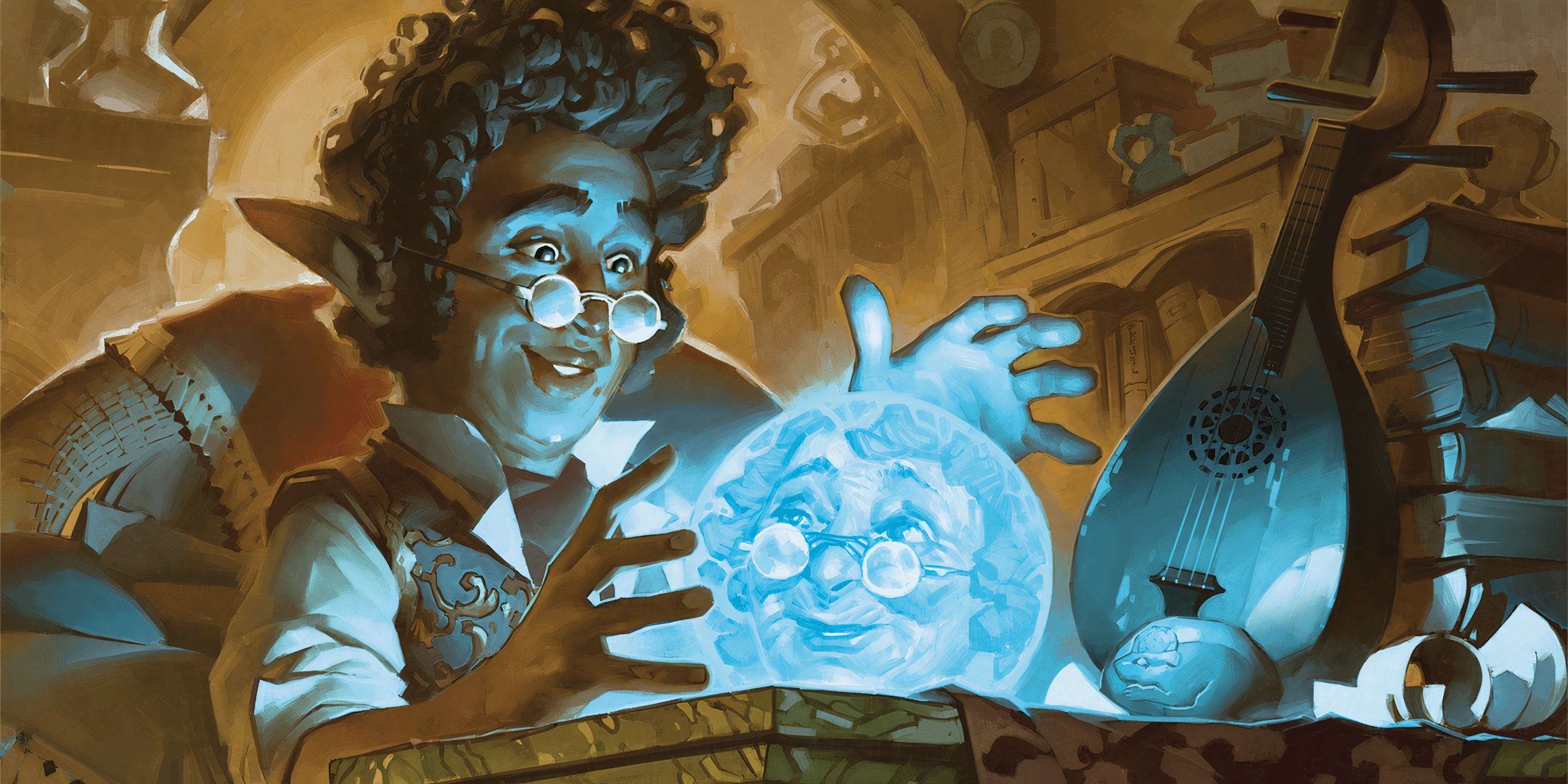 A wizard using a ball of scrying in Dungeons & Dragons. 