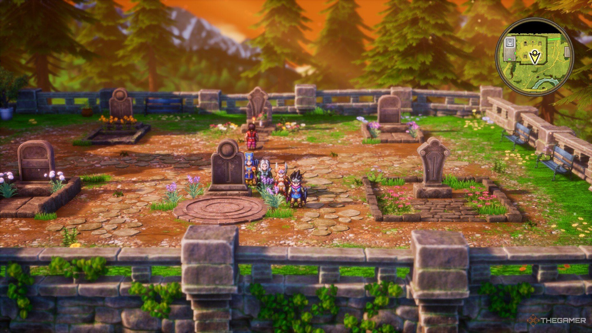 A screenshot of the graveyard in Khyorv in Dragon Quest 3 HD-2D Remake.