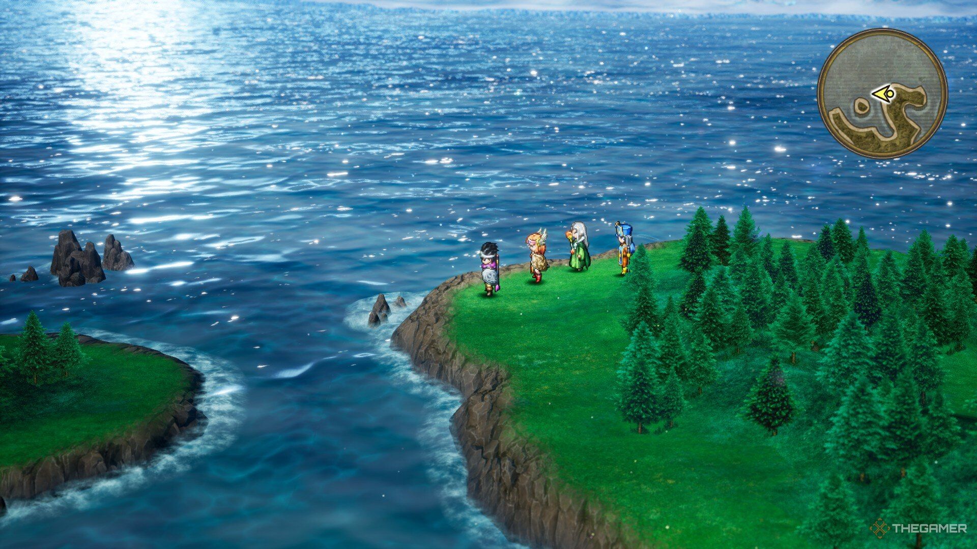 A screenshot of the coast in Dragon Quest 3 HD-2D Remake.